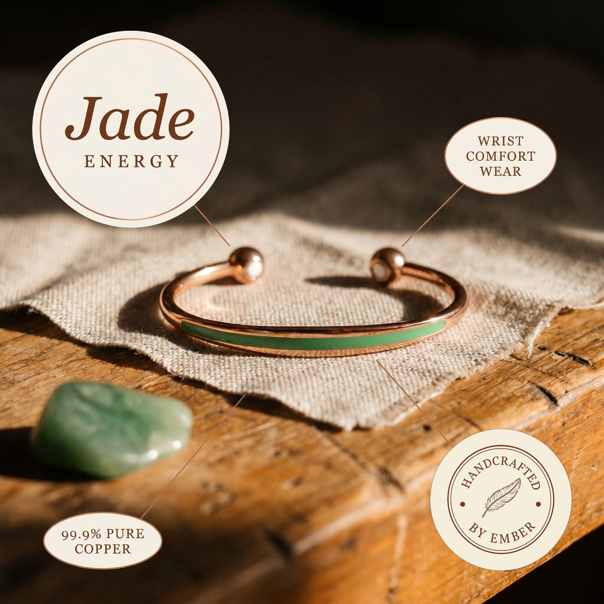 Ember's Jade Copper Bracelet