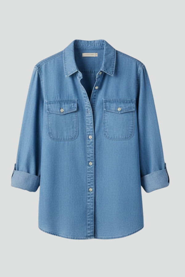 Peyton | Women’s Classic Button-Front Denim Shirt with Long Sleeves