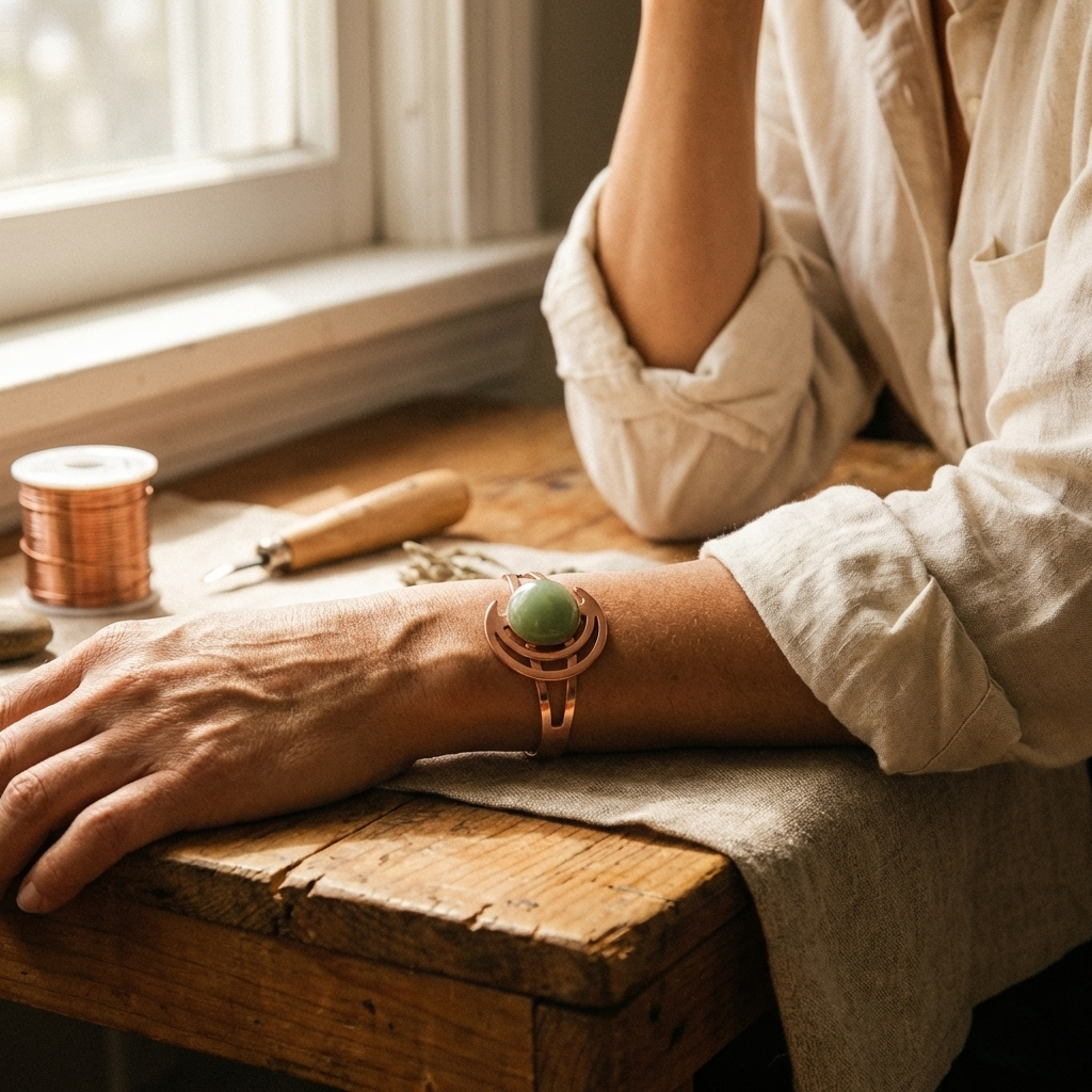 Ember's Sphere Green Copper Bracelet