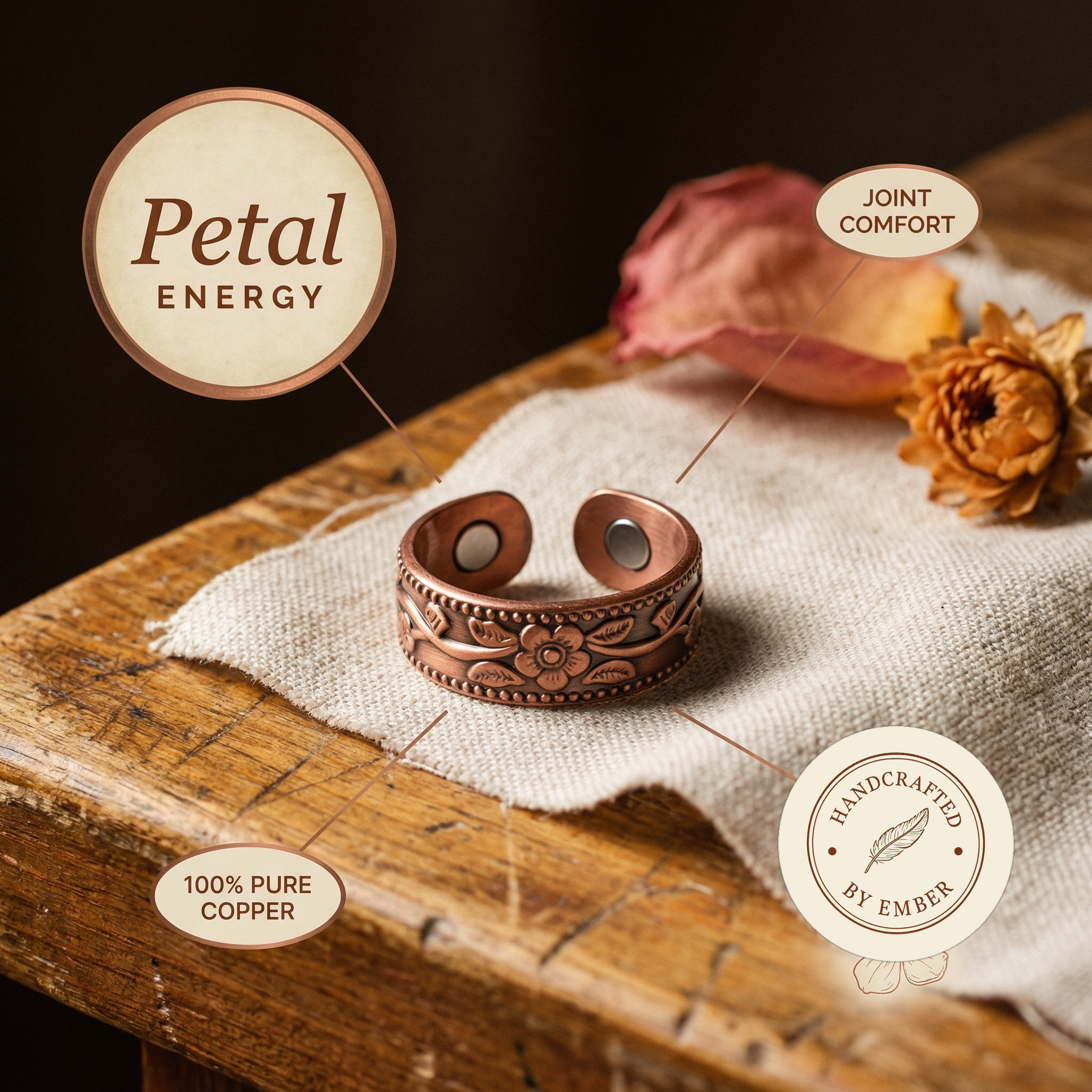 Ember's Petal Copper Ring